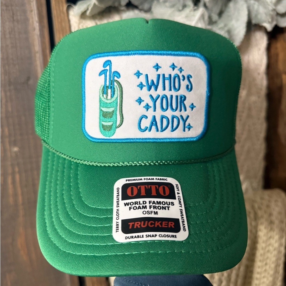 “Who’s Your Caddy?” Golf Trucker Hat – Otto Cap – Green/White